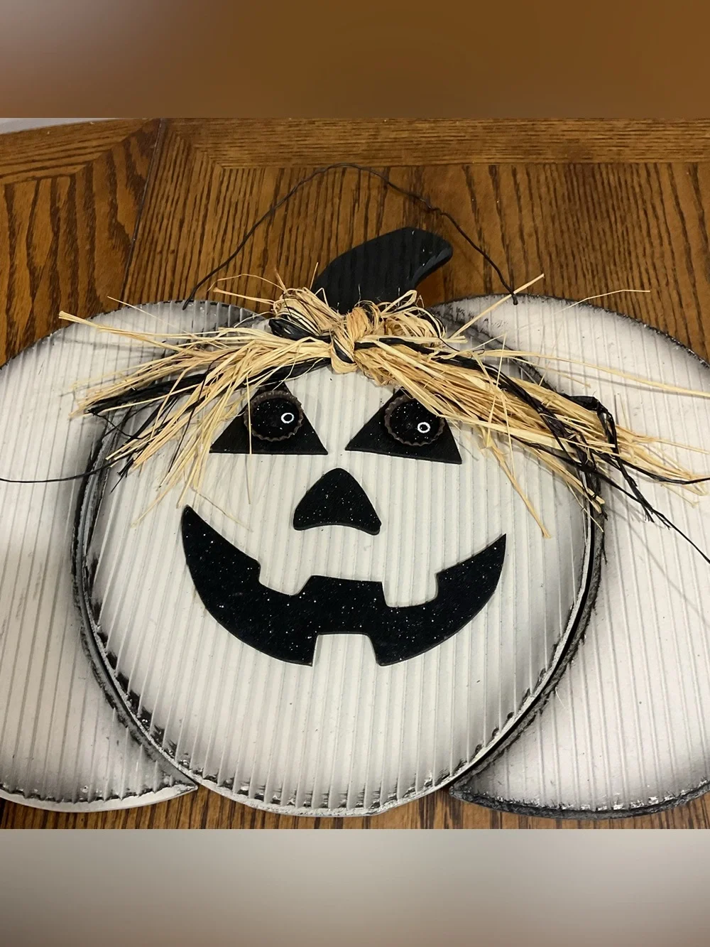 Black and White Pumpkin Wall Accent with Raffia Bow Halloween